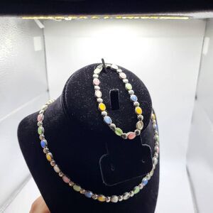 Beautiful Silver and Pastel Tiger's Eye Bracelet & Necklace Set - signed